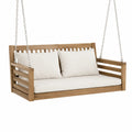 Teak Wood Hanging Bench with Beige Cushions