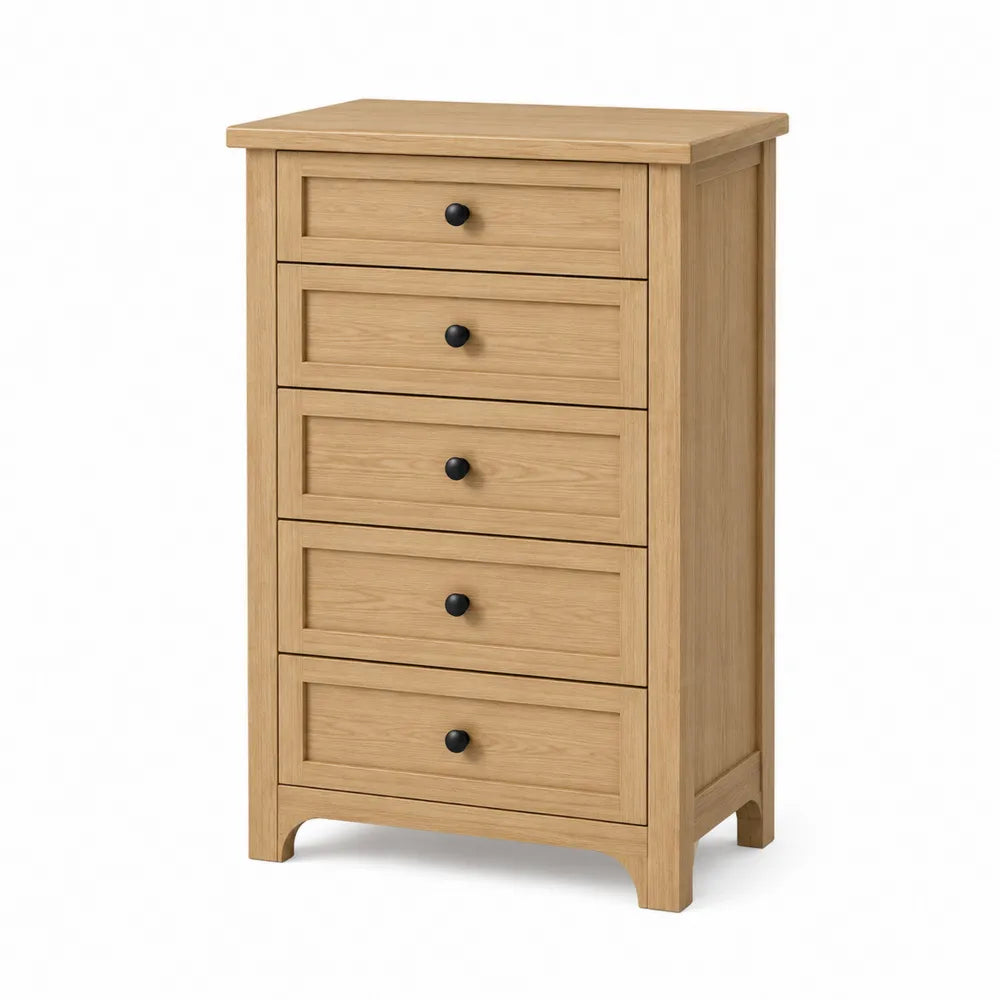 Oak 5-Drawer Dresser, 120cm Height