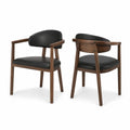 Set of 2 Mid-Century Modern Faux Leather Dining Chairs with Walnut Frame Black