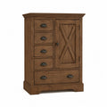 Solid Wood Dresser with 5 Drawers and 1 Door in Brown 120cm
