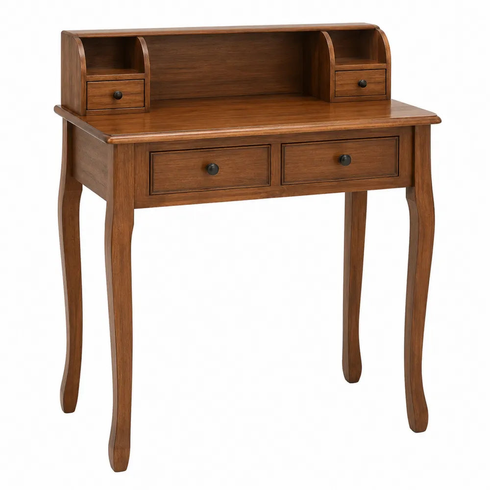 Wood Desk with Hutch and Drawers Brown 90x60x45 cm