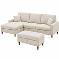 Beige Fabric Sectional Sofa with Chaise and Ottoman Set