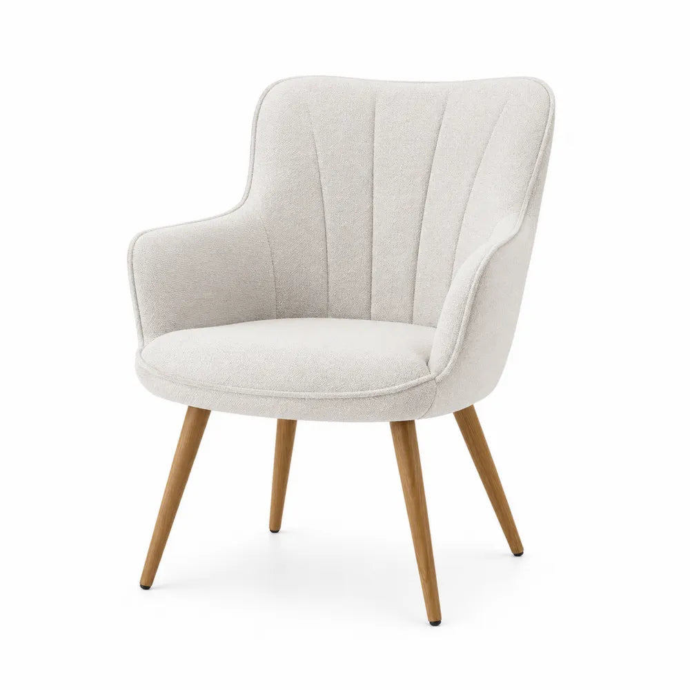 Polyester Upholstered Armchair with Wood Legs Beige