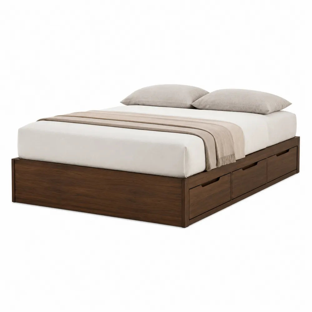 Queen Size Wooden Platform Bed with Storage Drawers